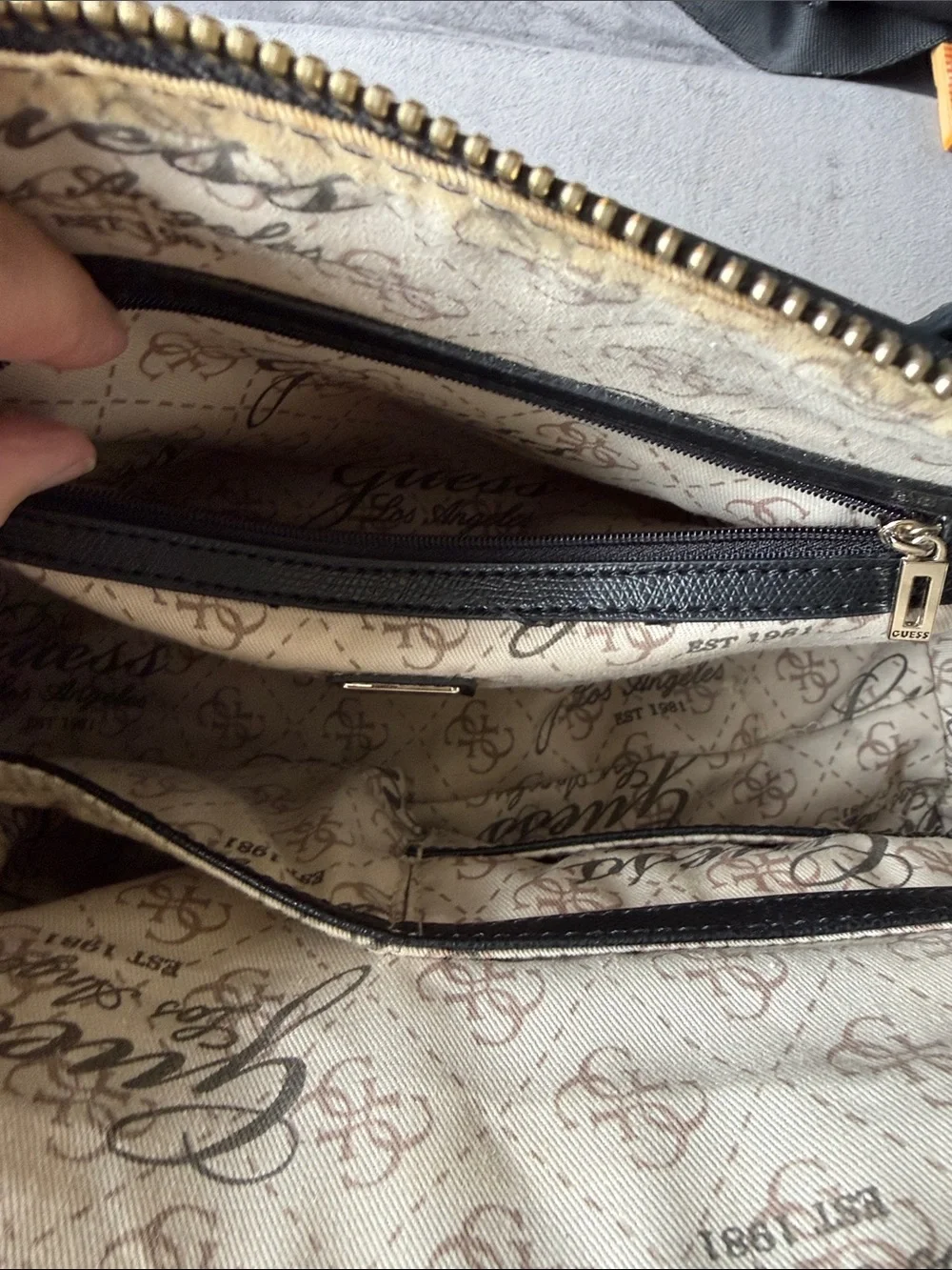GUESS Black Saffiano Satchel with Floral Tag